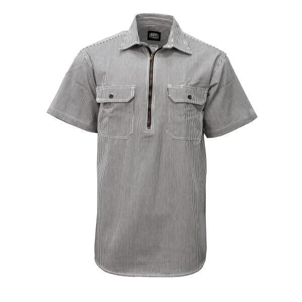 Key Hickory Stripe Short Sleeve Zip Front Logger Shirt 5703 Hickory Stripe Short Sleeve Zip Front Logger Shirt Thumbnail